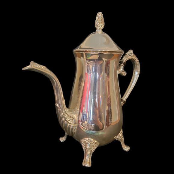Vintage Silver Plated Baroque Coffee Pot Ornate Handle Footed Teapot - Picture 7 of 10